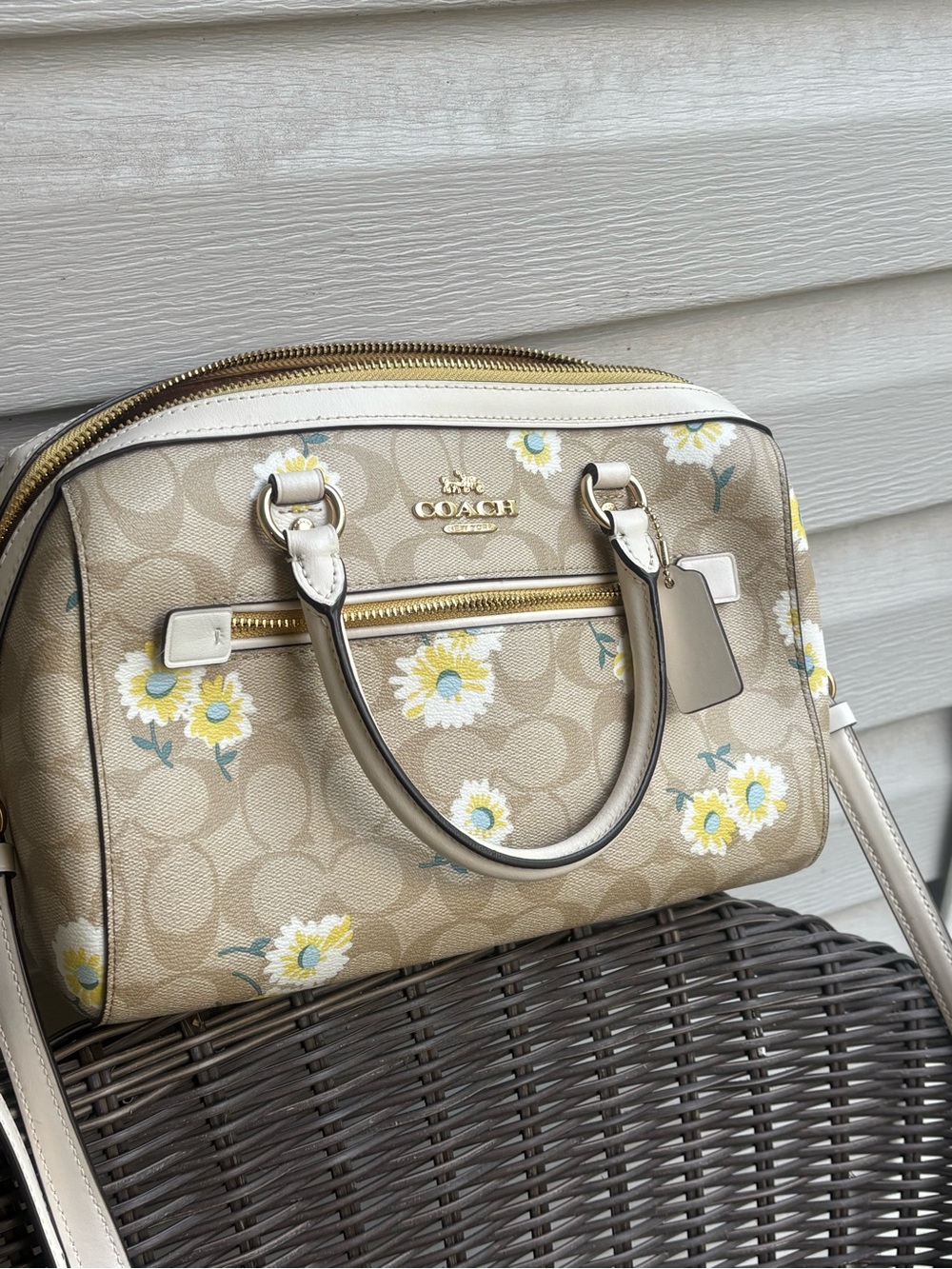 Coach Beige Floral Dome Satchel with Cream Trim